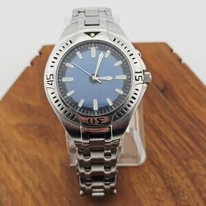 Fossil Unisex Watch AM-3538 Silver Tone With Blue Dial Simple Casual Everyday